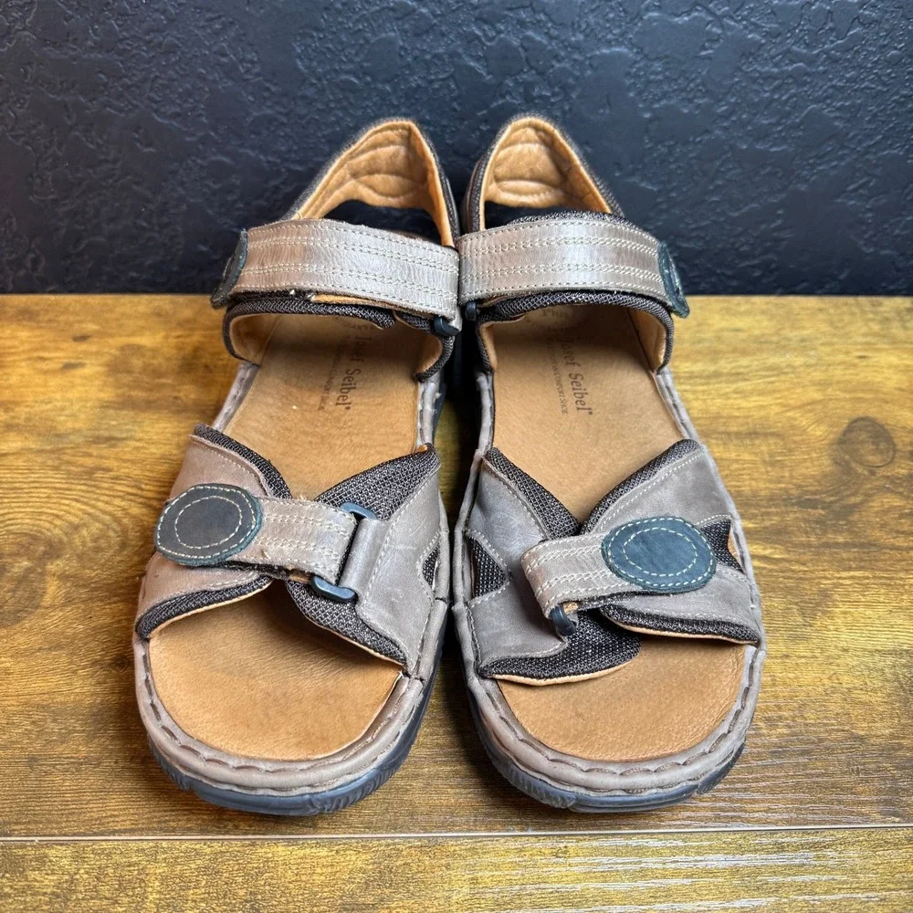 Josef Seibel Airped Plus Brown Leather Triple Strap Sandals Mens 10 EU 43